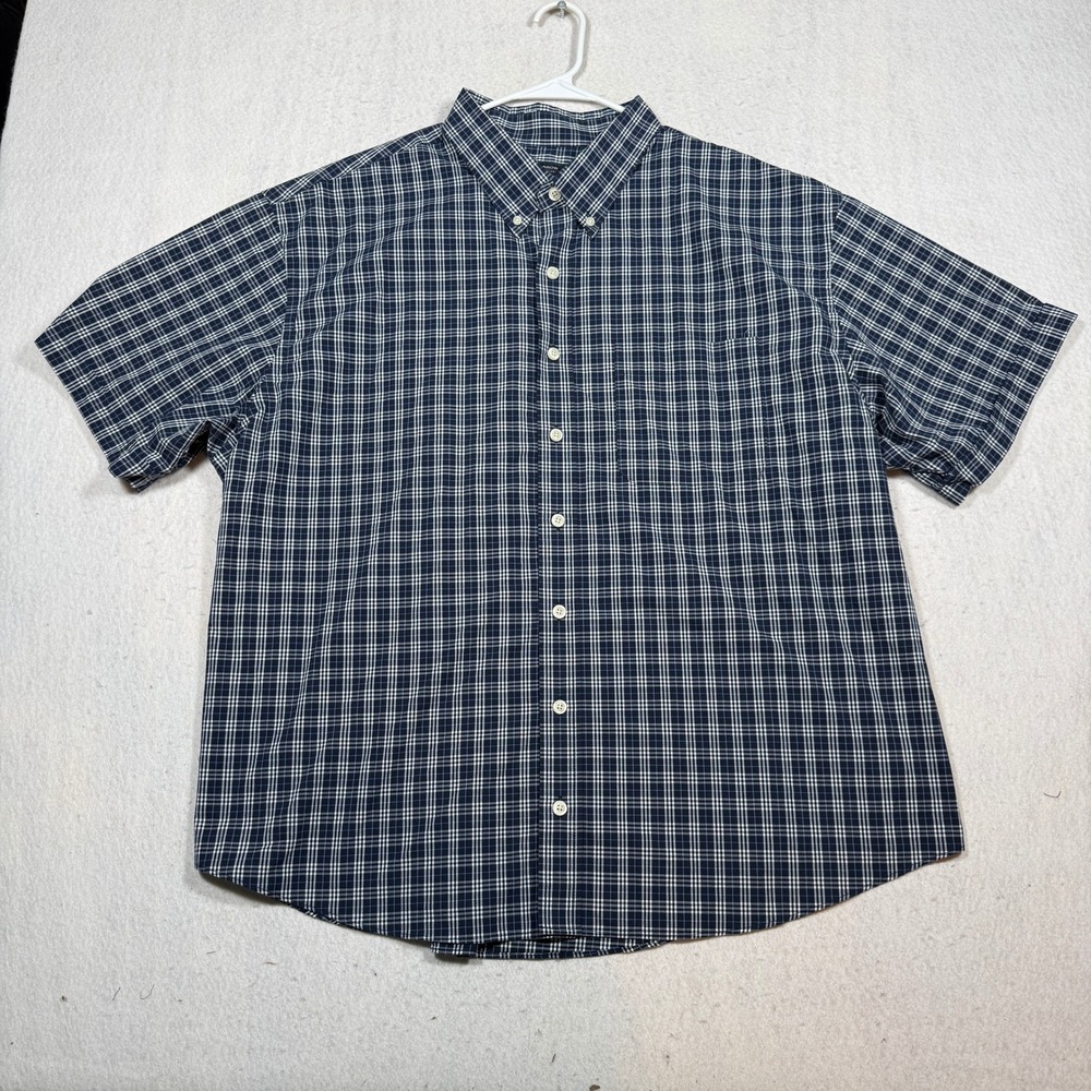 Arrow USA 1851 Mens 3XL Navy Blue Plaid Short Sleeve Button Down Shirt Pocket